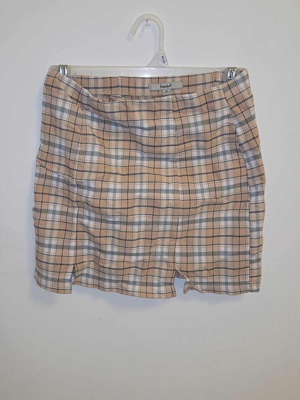 Women’s Plaid Mini Skirt in Beige and Blue - Picture 2 of 3